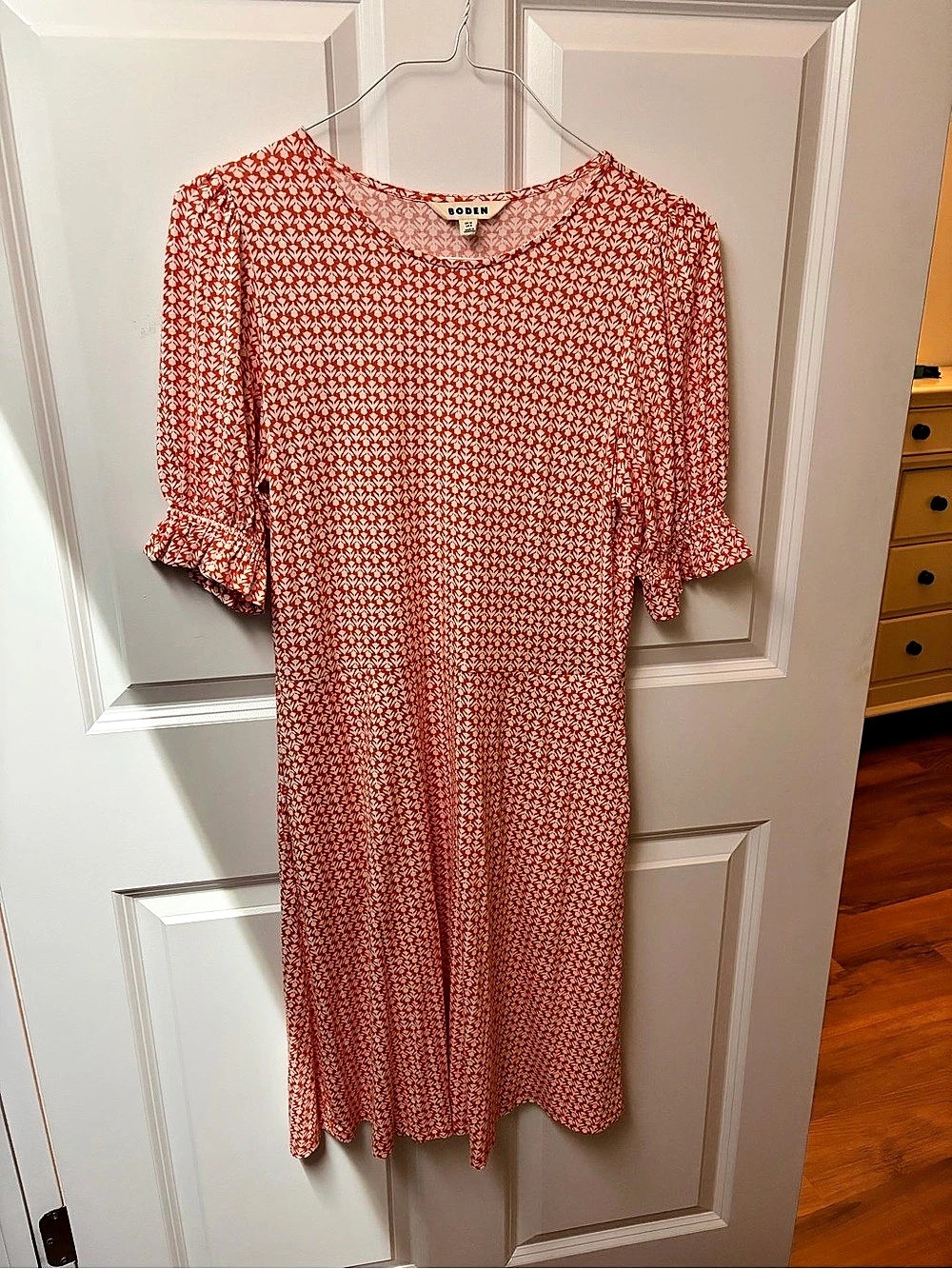 Boden Floral Midi Dress Orange & White US 8 Like New